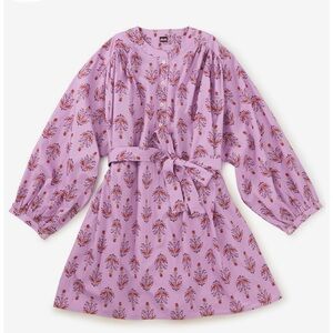 Tea Collection Button Front Tunic Dress Women’s Large Purple Floral Bohemian